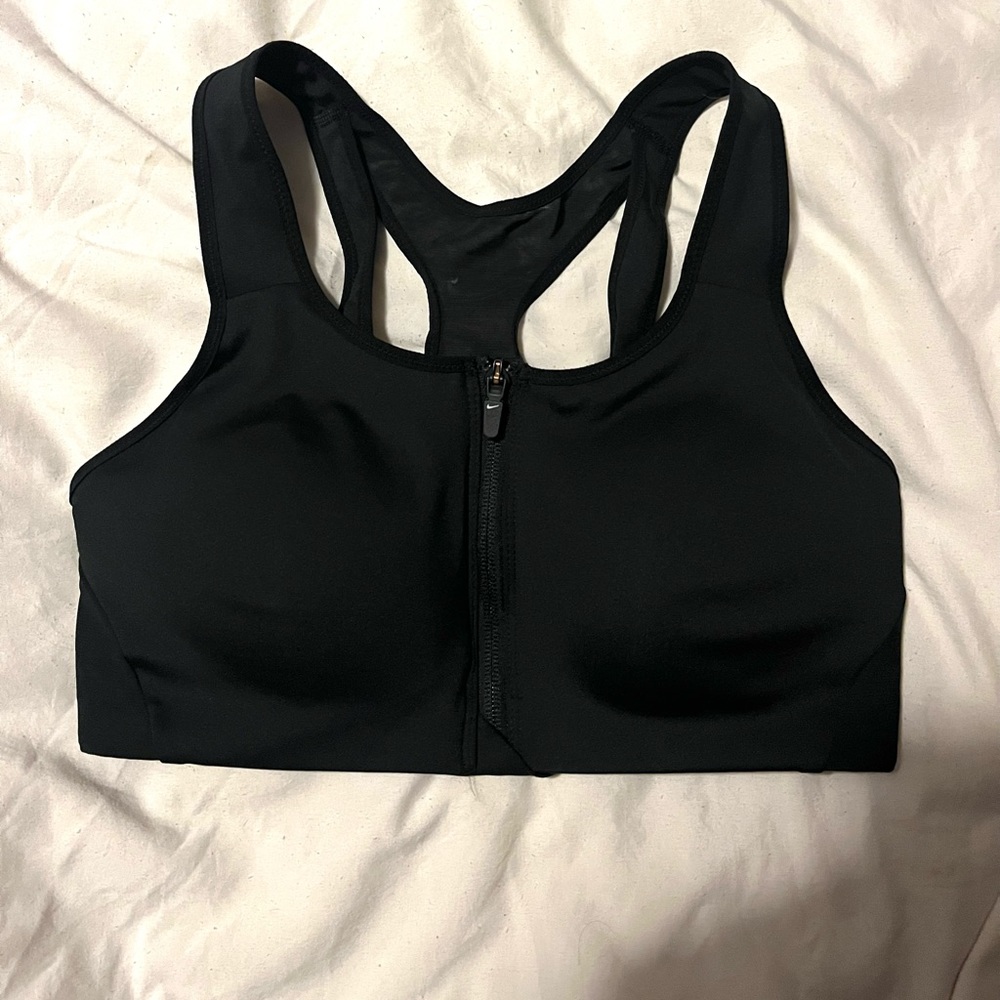 Nike Black Front Zip Sports Bra with Mesh Size M